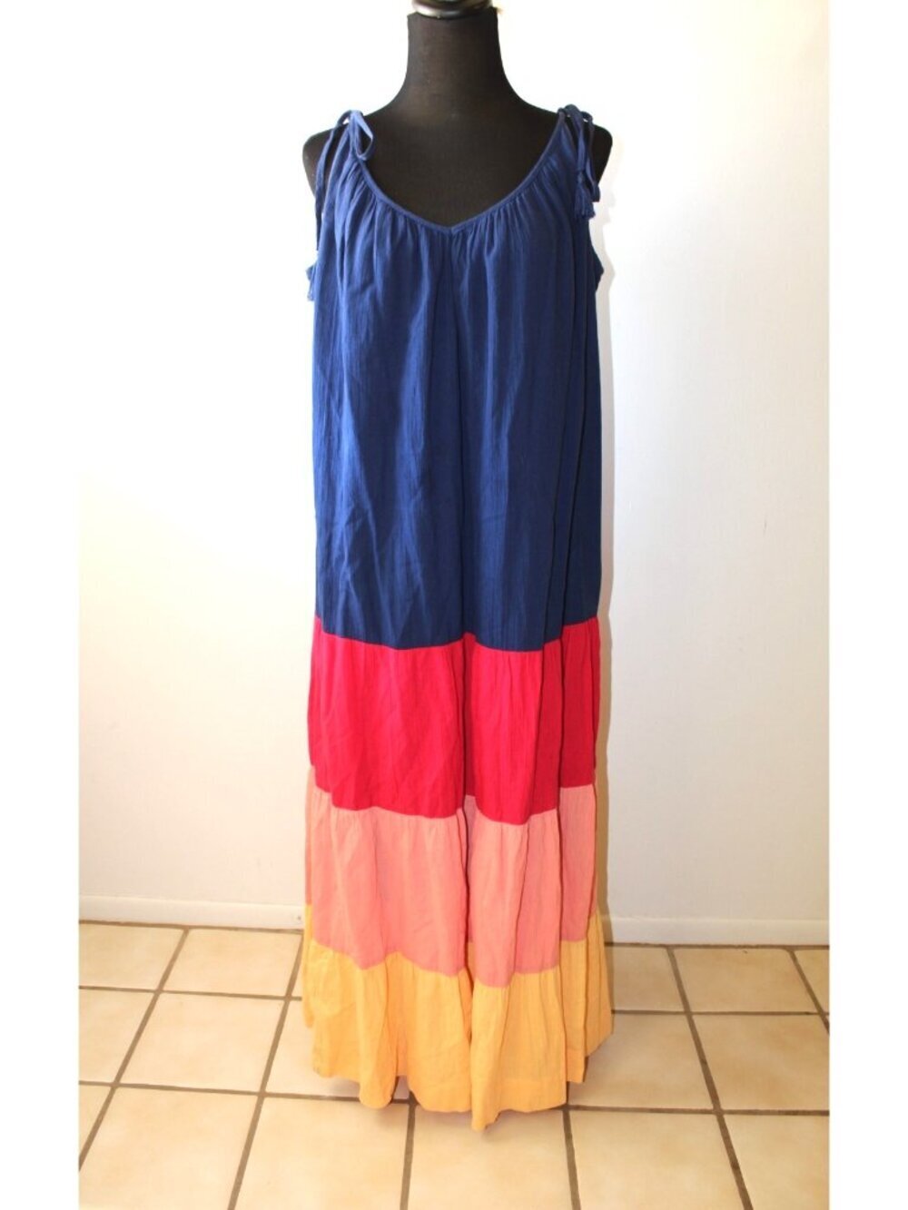 Old Navy Sleeveless Tasseled Color-Block All-Day Maxi Swing Dress Size L Summery